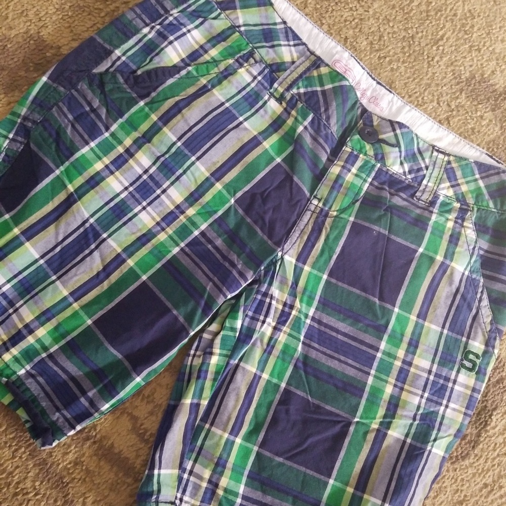 Michigan State plaid shorts